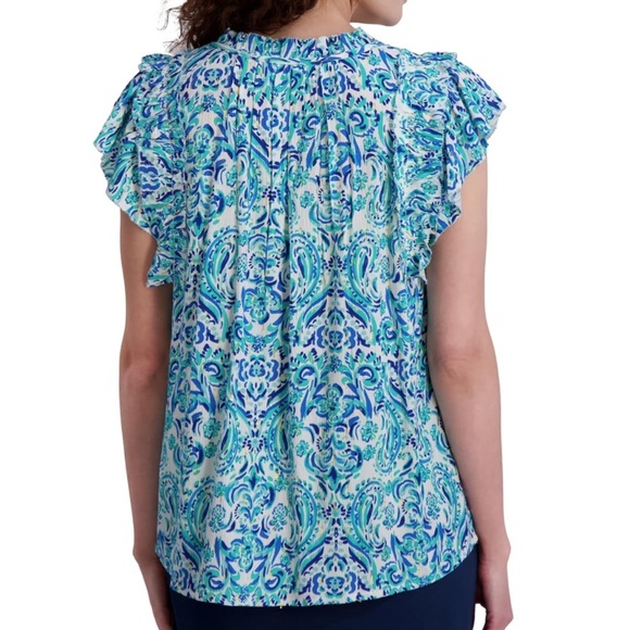 Stella Parker Women's Blouse Flowy Lightweight Top Blue Multi. Size XL - Picture 2 of 4